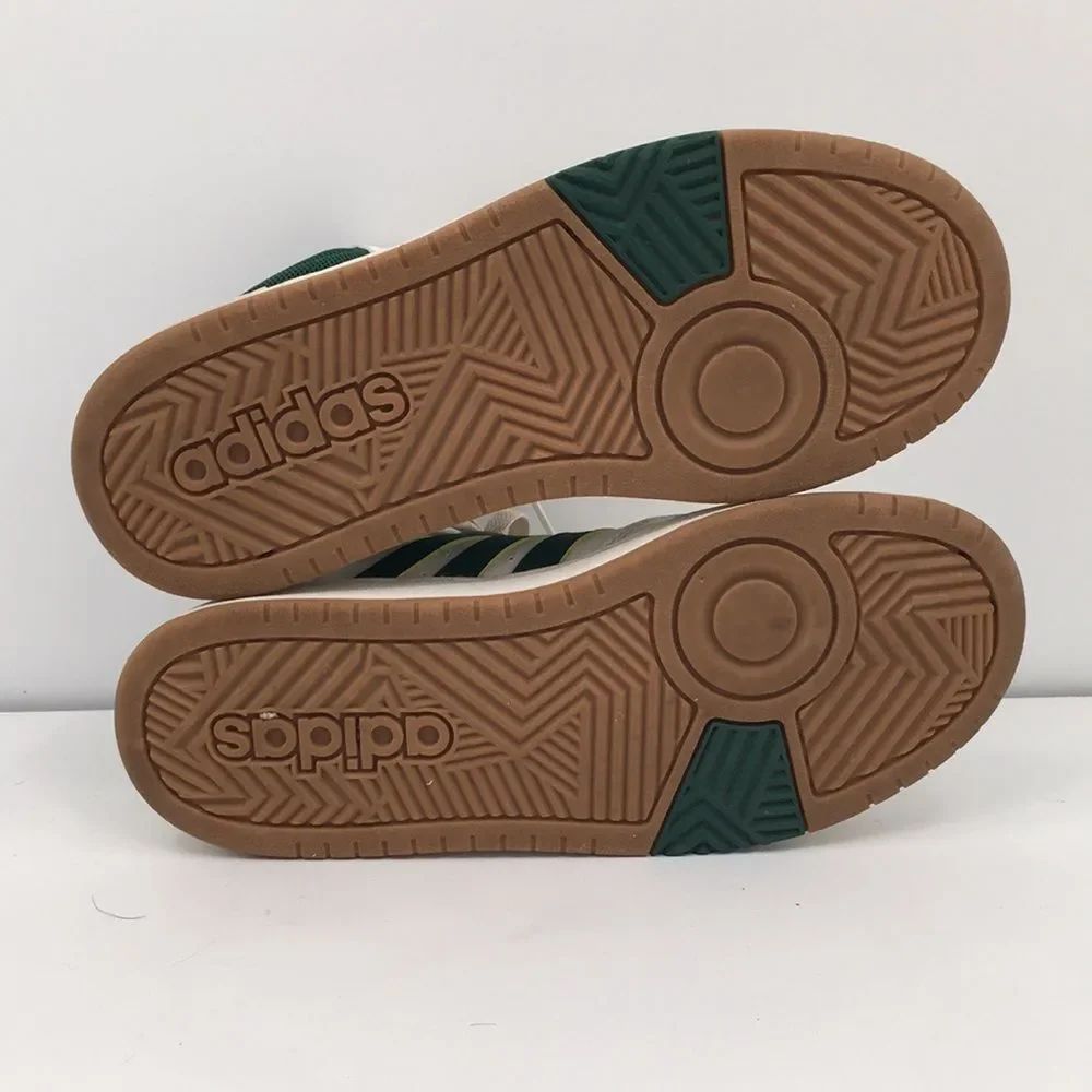 Adidas Hoops Mid Shoes High-Top Sneakers White Green Stripes kids 4 1/2